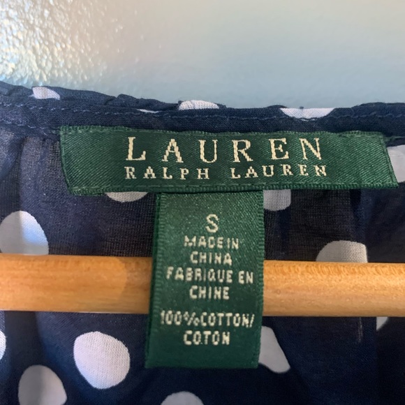 Ralph Lauren Blue Polka Dot Thin Linen Drawstring Over Shirt Blouse - Picture 2 of 5